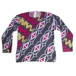 Helen Sue 70s Mod Geometric Pink Lime Green Gray Top Back Zipper Size Small